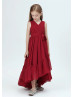 V Neck Burgundy Pleated Chiffon Junior Bridesmaid Dress